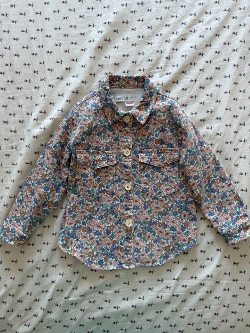 Zara Floral Button-Up Jacket in Blue, Pink, Green